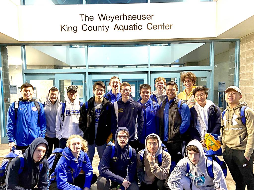 The Hazen High School Boys Swim and Dive team after the Kentridge Invitational on Saturday, Jan. 11. Photo courtesy of Hazen Head Coach Lynn Gerking.