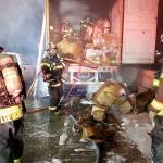 Photo courtesy of AIFF Local 864. Just before 7 p.m. on Saturday, Feb. 8 a five-vehicle collision on Interstate 405 (I-405) North between Renton and Tukwila halted evening traffic and caused an involved semi truck to catch fire.