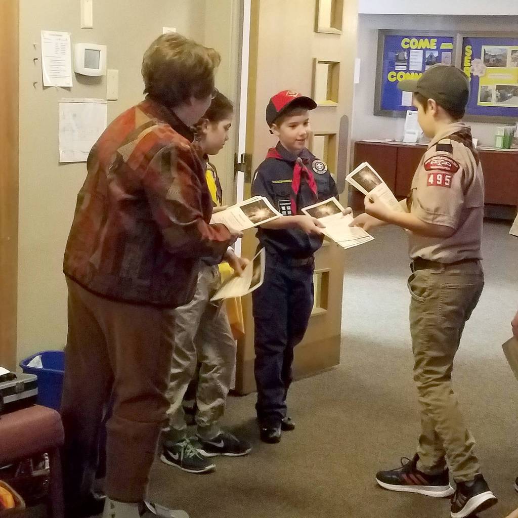 Photo courtesy of Patrick Montemerlo                                Local scouts greet attendants at the Renton First United Methodist Church on Sunday, Feb. 9, 2020.