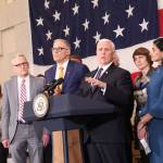 Vice President Mike Pence addresses the coronavirus outbreak situation in Washington after meeting with Governor Jay Inslee and public health officials at Camp Murray. Photo by Cameron Sheppard/WNPA News Bureau