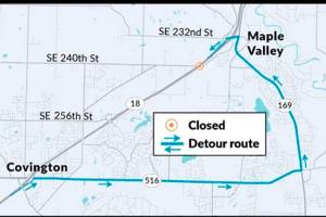 Portion of eastbound SR 18 near Maple Valley to close for paving May 30-31