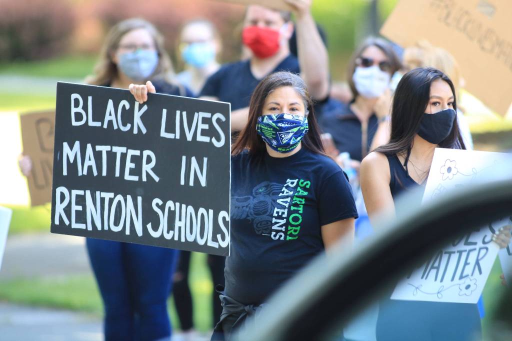 Renton Educators protest Black Lives Matter outside of Renton High on June 4. Photo by David Nelson.
