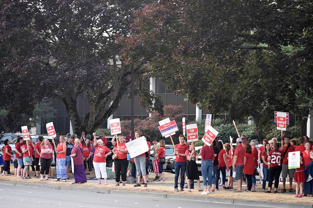 Photo by Haley Ausbun. August 2018, when several district unions, including Renton Education Association, bargained for new salaries in response to the McCleary decision.