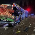 Metro bus damaged during crash (screenshot from Renton Police Dept. Twitter account)