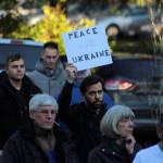 Igor Soloydenko, who said he identifies as Russian, holds a sign urging Peace for Ukraine at a ceremony Feb. 25 in Federal Way. Soloydenko said: Theres just so much shame. I feel helpless in the way I cannot change anything in my home country. It was unimaginable that Russia would do such a thing. Olivia Sullivan/Sound Publishing