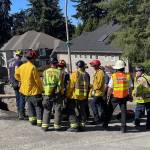 A photo that was tweeted out an hour after the accident was called in, shows Renton Regional Fire Authority, Puget Sound Fire, Tukwila Fire Department, and King County Medic One on the scene of the trench collapse. Photo courtesy of Renton Regional Fire Authority.