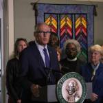 Gov. Jay Inslee speaks about protecting Washingtonians rights to abortion and gender-affirming care at Wayside United Church of Christ in Federal Way on Oct. 28 Olivia Sullivan/the Mirror