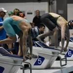 Lindbergh senior Caelee Truong preparing for her 50-yard freestyle race. Ben Ray/Sound Publishing