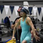 Senior Caelee Truong preparing for her 50-yard freestyle final race. Ben Ray/Sound Publishing