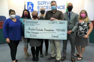 Courtesy of Renton School District
King County Councilmember, Dave Upthegrove, presents grant to the Renton Schools Foundation