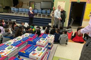Renton third graders await dictionaries donated by Renton Rotary Club. Photo courtesy of Renton Rotary Club