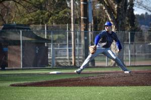 Liberty starter sophomore Ryan Boehm pitches in the first of three innings at Hogan Park. Ben Ray / The Reporter
