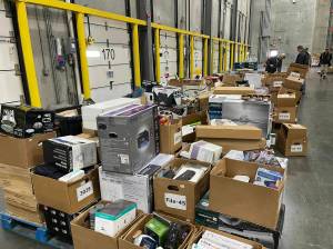 Stolen merchandise is piled up at the Safeway Distribution Center, the result of the Auburn Police Departments multi-jurisdictional investigation into a pawn shop scheme. (Photo courtesy of Auburn Police Department)