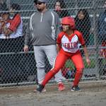 Amayah Chao takes a lead off third base in the game against Evergreen. Ben Ray / The Reporter