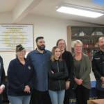 From left: Mayor Pavone, Post Commander Patty Reese, Eric Maestas, daughter Emaline, wife Brianna, Lora Ueland of Valley Communications and Officer Johnson. Courtesy photo