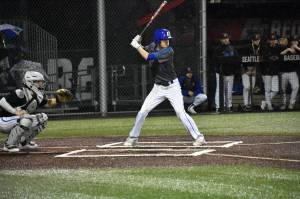 Elliot Oster at the plate for the Patriots at Bannerwood Park.