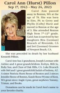 Carol Ann (Hurst) Pillon | Obituary
