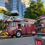 The fire was found on the first floor of the vacant Boeing building. Photo courtesy of Puget Sound Fire Authority.