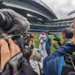 New York Mets SP Kodai Senga had some heavy traffic around him during his interviews at T-Mobile Park. Ben Ray / The Mirror