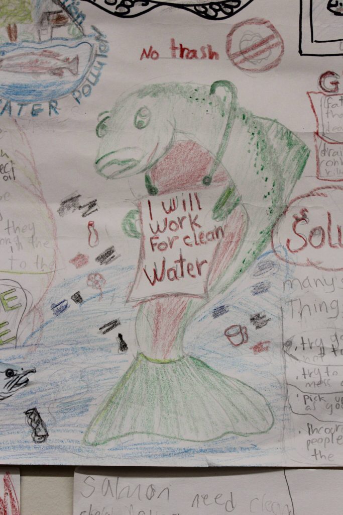 Photo by Bailey Jo Josie/Sound Publishing.
Sartori students created salmon posters in Fall 2022 as part of their Salmon Heroes lesson program, which led to students wanting to learn about how the asphalt plant would affect the local salmon.