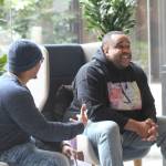 Event emcee Charles Conner asks childrens author Jeffrey L. Cheatham II about self-publishing.