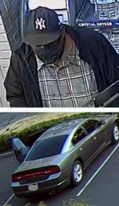 Surveillance images of the serial-robbery suspect and his vehicle. (Courtesy of the Renton Police Department.)