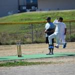 Bowler for the Challengers captured in mid-air at Kent Cricket Ground. (Ben Ray/Sound Publishing)