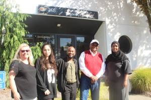 Samantha Nelson, Yelda Aziz, Derek Drake, Joseph Drake and Jawahir Ali stand outside Puget Sound Training Center in Renton. Photo by Bailey Jo Josie/Sound Publishing.