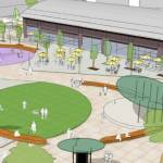 City of Renton
Screenshot from a report in the 2023-2025 Capital Budget Request Design rendering of the public square surrounding the renovated Pavilion Building.