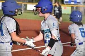 Abby Gallas celebrates Liberty taking the lead. Ben Ray / The Reporter