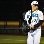 Jackson Padur of Auburn Riverside eyes down the Eagle batters coming out of the bullpen. Photo by Ben Ray / Sound Publishing