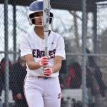 Raylyn Pocaigue looks at the barrel of her bat against Sammamish. Ben Ray / The Reporter