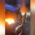 Debris falls from mountain onto Highway 1 near Three Valley Gap. (Skilled Truckers Canada)