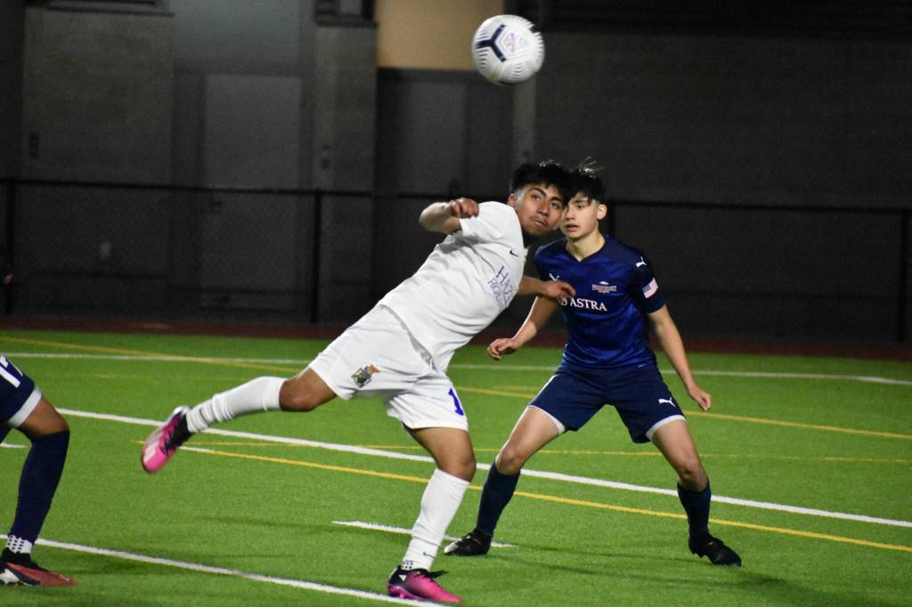 A Hazen player goes attempts a miraculous back-heel but whiffs against Lindbergh. Ben Ray / The Reporter