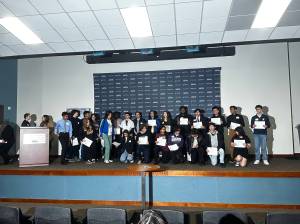 All of the honored students getting together for a photo. Photo by Joshua Solorzano/The Reporter