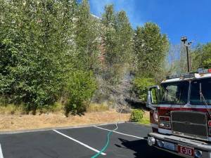 Individuals discharging fireworks ignited a hillside brush fire near the Heritage Hills Apartments on July 4. (Courtesy of the Renton Police Department.)