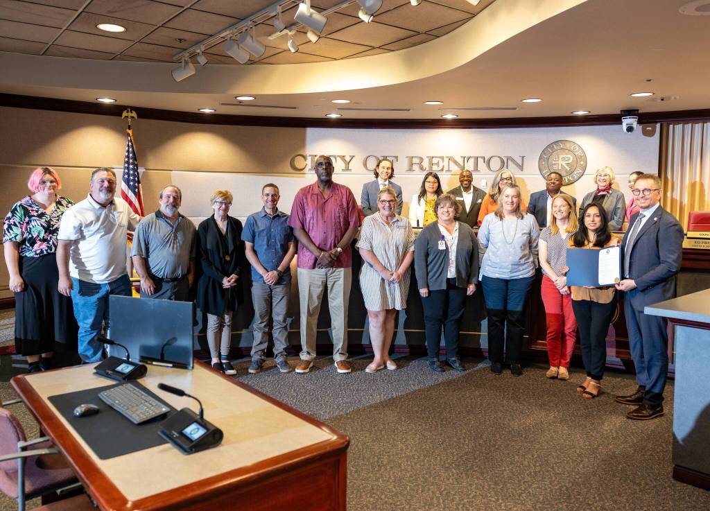 The Renton Parks and Recreation Department posing for a photo at the July 8 Renton City Council meeting. Photo by Joshua Solorzano/The Reporter