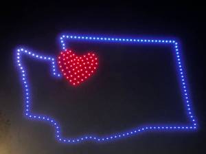 The drones at Gene Coulon Park making an image of Washington. Photo by Joshua Solorzano/The Mirror