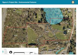 Project site for Cleveland Richardson Park with its environmental features, as seen in a screenshot from the agreement with Bruce Dees & Associates for the Cleveland Richardson Park Master Plan submitted to Renton City Council. Courtesy image