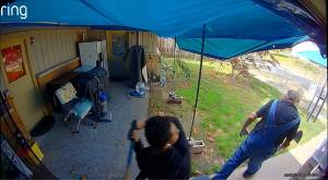 Footage captured on a Ring camera showed KShawn Jimerson, 19, strike Michael Dean Gray, 65, with a wooden stick after Gray exited the apartment. (Court documents)