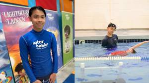 Raphael Ng and him teaching a kid how to swim. Courtesy photo