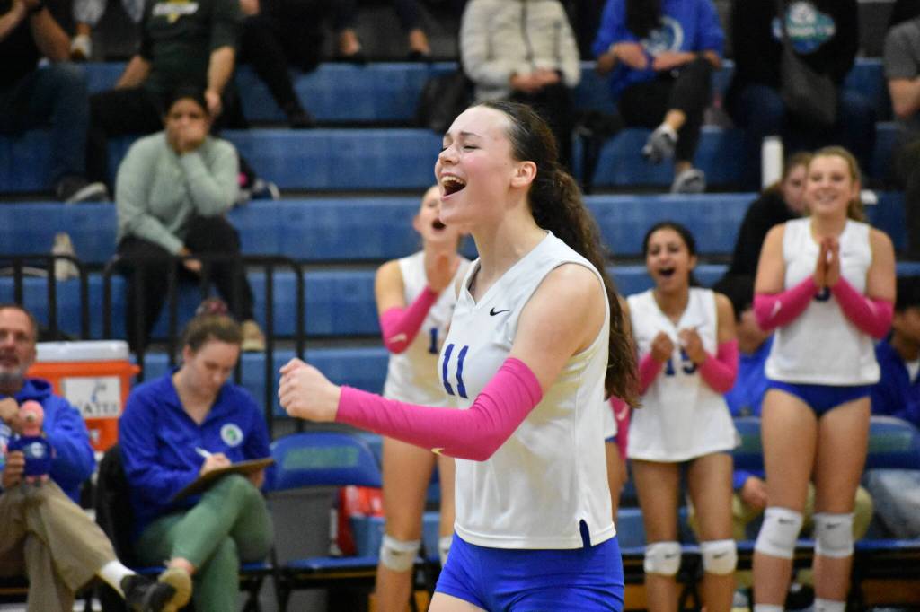 Liberty junior Julianne Lee celebrates a Patriot win over Lake Washington. Ben Ray / The Reporter