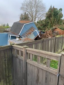 An uprooted tree in the Nov. 19 bomb cyclone resulted in damage to a Renton residence. (Courtesy photo)