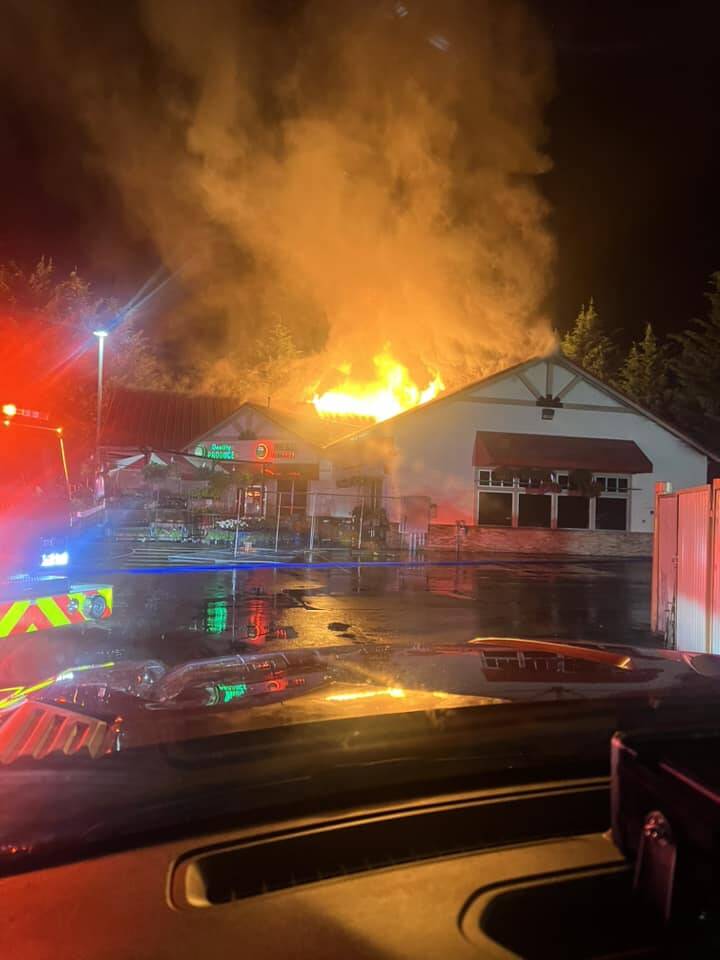 King County Fire District 20 posted this photo of the Aug. 24 blaze at Top of the Hill grocery store in Renton. Courtesy photo