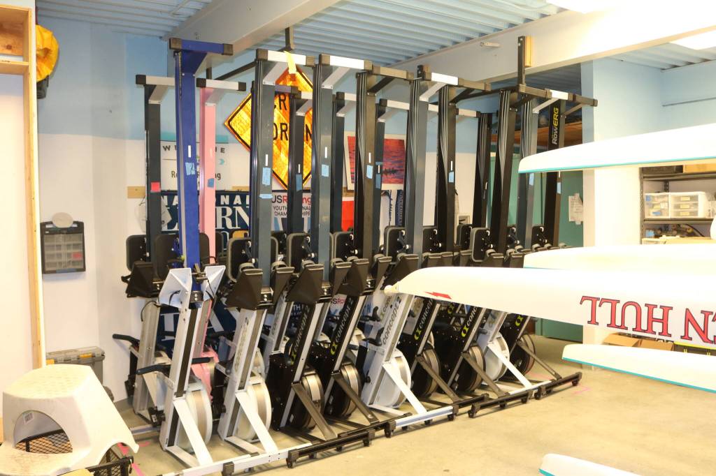 When the water is too rough, rowers use machines in the boathouse. Photo by Bailey Jo Josie/Sound Publishing.