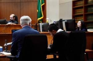 Truong and his attorney Tim Leary at the sentencing hearing. Photo by Joshua Solorzano/Renton Reporter