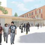 Current Renton High School students acted as models for the designs including this rendering of the main entry of the new building. Courtesy image