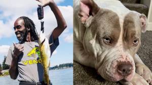 Richard Sanchez after he caught a fish, and his dog Esco. Photos courtesy of GoFundMe.