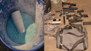 A bucket of fentanyl and guns seized from Shawn Ellis. Photos courtesy of the U.S. Attorneys Office