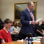 Chase Jones and his attorney Brad Barshis reading Jones statement to the judge. Photo by Joshua Solorzano/Sound Publishing
